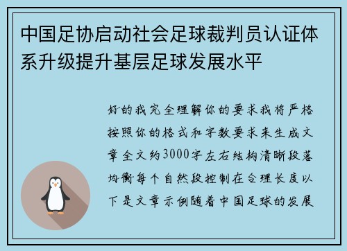 中国足协启动社会足球裁判员认证体系升级提升基层足球发展水平